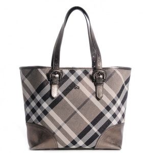 BURBERRY Shimmer Check Byron Tote Silver
